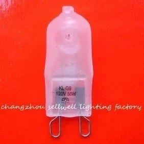 Halogen lamp 120V 50W G9 bulb on red background
