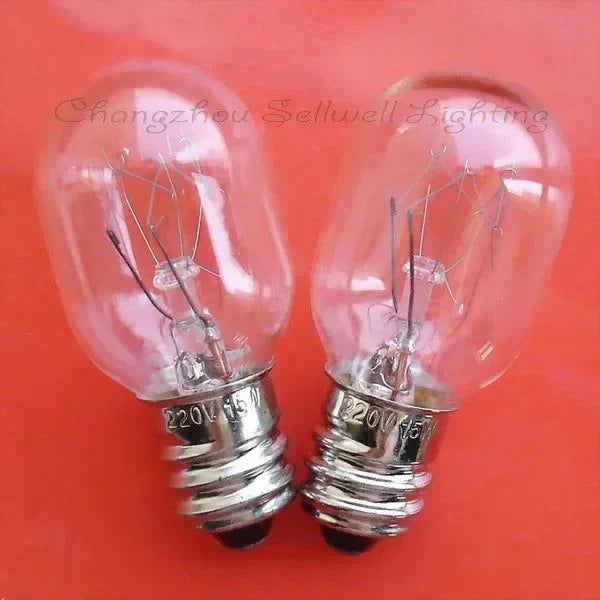 Set of 10 miniature 220v 15w E12 base light bulbs with 20mm diameter and 45mm length