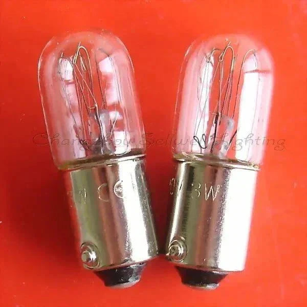 Miniature 220V 3W Ba9s T10x28 incandescent bulbs with 3500h lifespan, 10mm diameter, 28mm length, pack of 10.