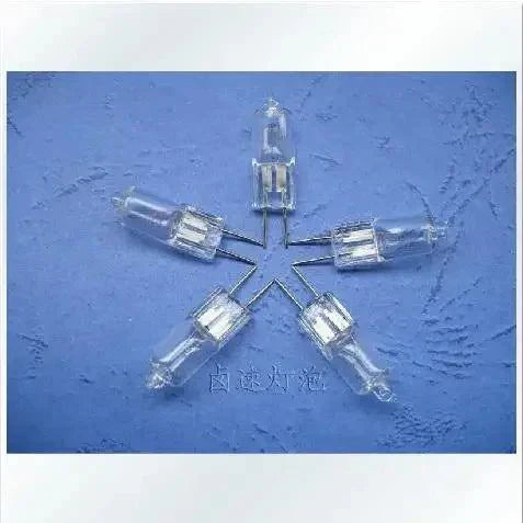 JC 6V 20W G4 warm light crystal halogen bulbs arranged in a star shape on blue background