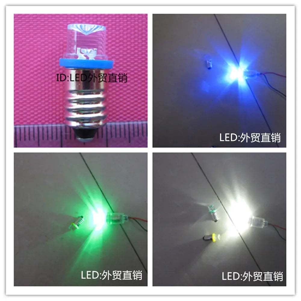 Bombilla LED E10 de 12 V, pequeña lámpara de experimento, bolígrafo de cristal, rojo, amarillo, azul, verde y blanco.
