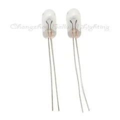 Two 24V 0.025A miniature lamps with glass bulbs and metal leads for electronic use