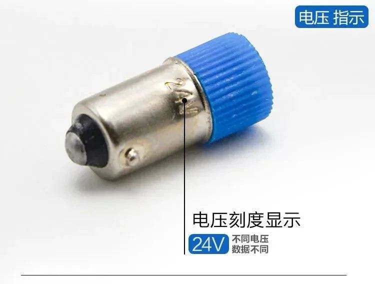 E10 BA9S screw LED indicator light bulb with blue cap for 24V electric devices